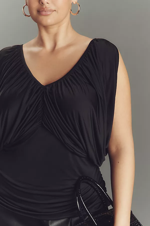 Anthropologie Eloquii Plus Shirred V-Neck Top Black