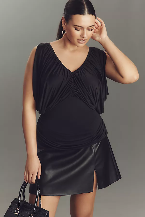 anthropologie Eloquii Plus Shirred V-Neck Top Black