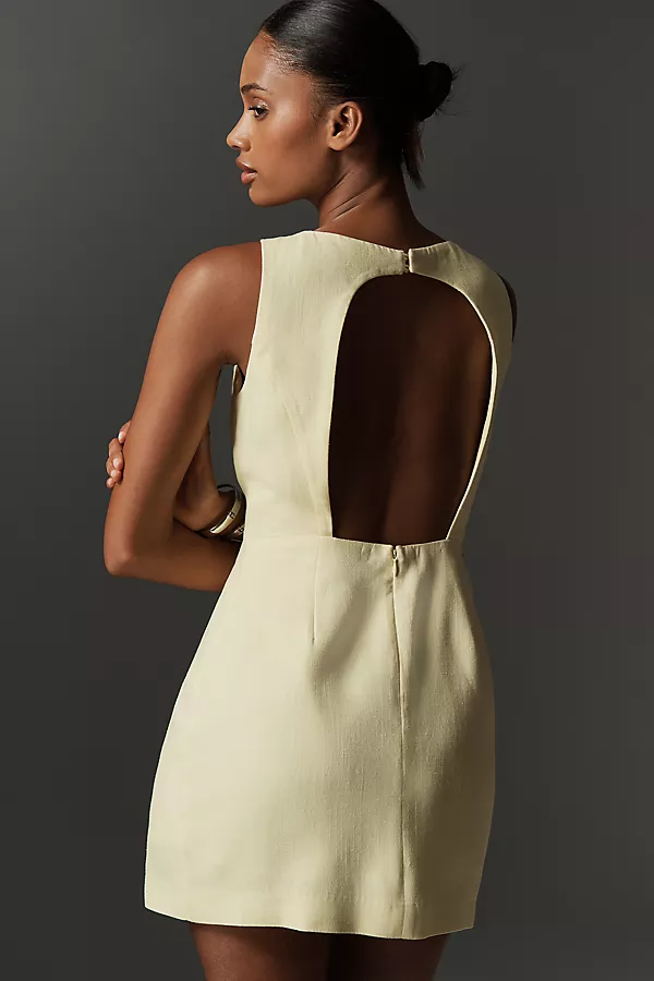 Anthropologie Endless Rose Linen Blend Sleeveless Open-Back Mini Dress Yellow