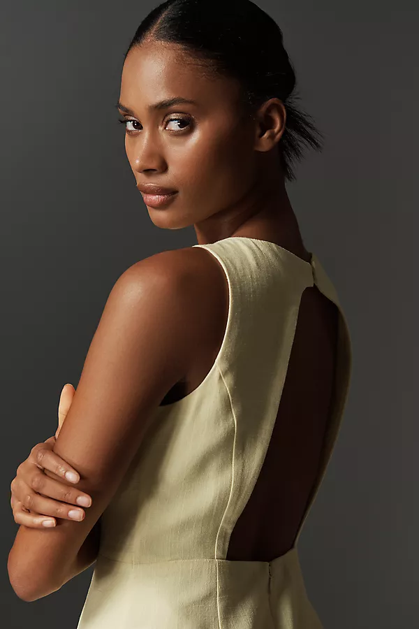 Anthropologie Endless Rose Linen Blend Sleeveless Open-Back Mini Dress Yellow