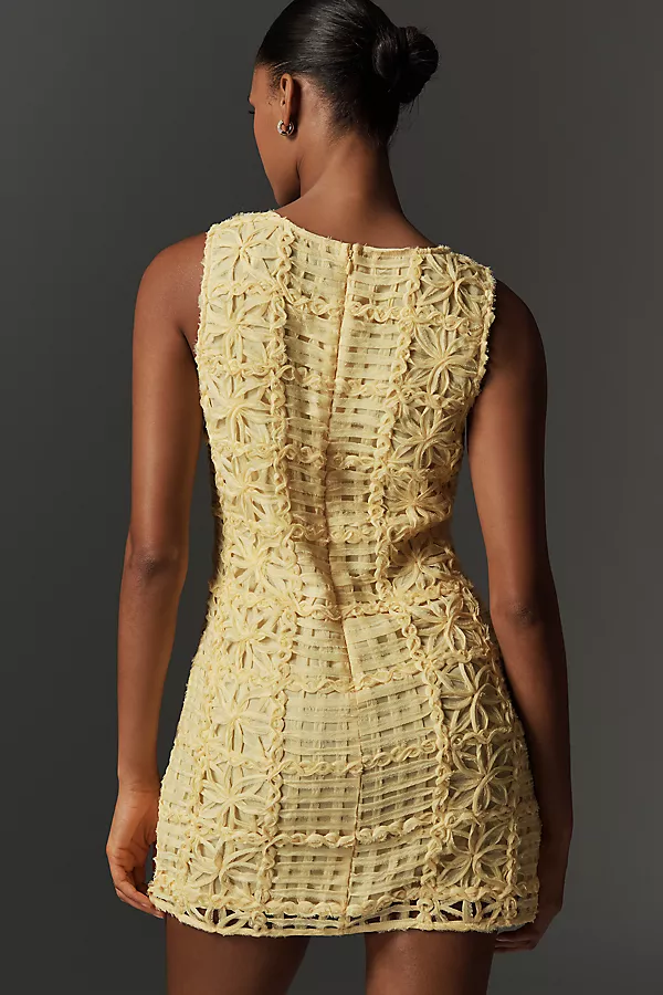 Anthropologie Endless Rose Sleeveless Lace Crew-Neck Mini Dress Yellow