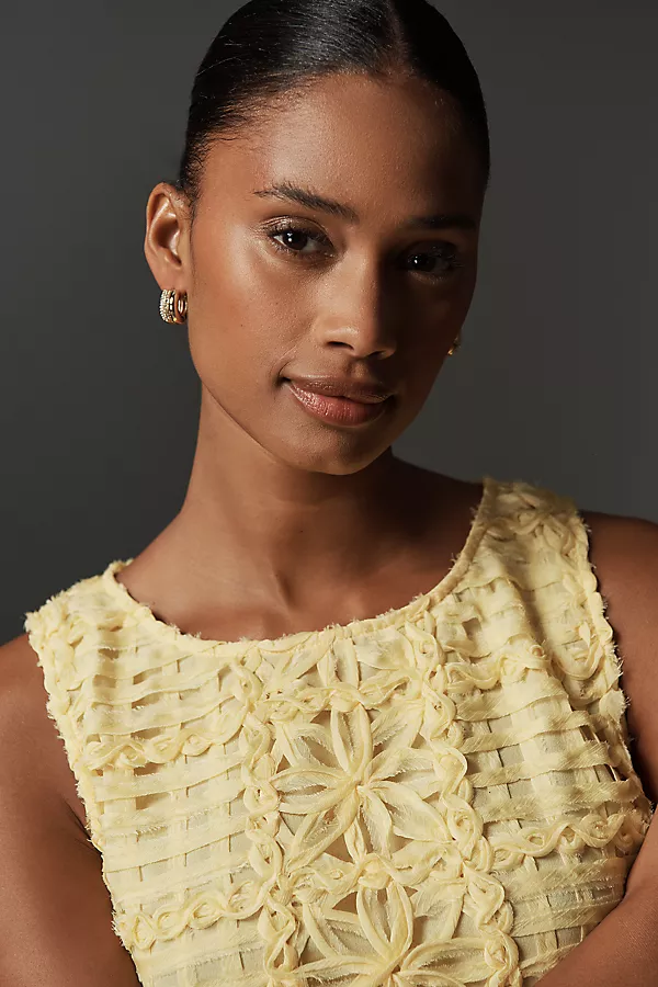 Anthropologie Endless Rose Sleeveless Lace Crew-Neck Mini Dress Yellow