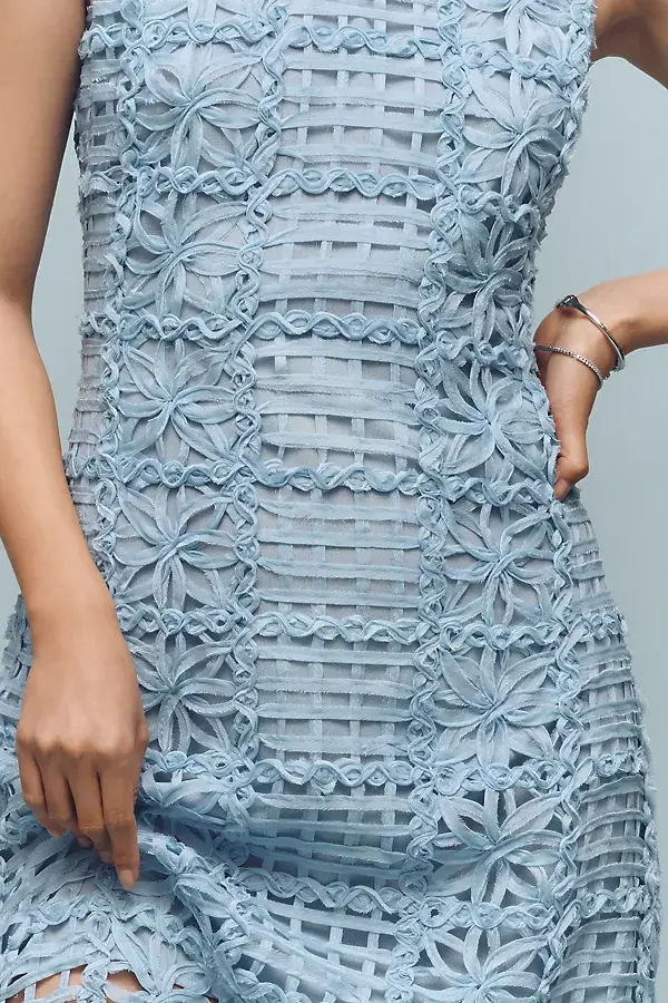 Anthropologie Endless Rose Sleeveless Textured Midi Dress Blue