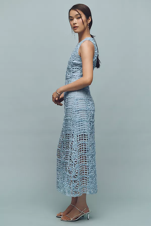 Anthropologie Endless Rose Sleeveless Textured Midi Dress Blue