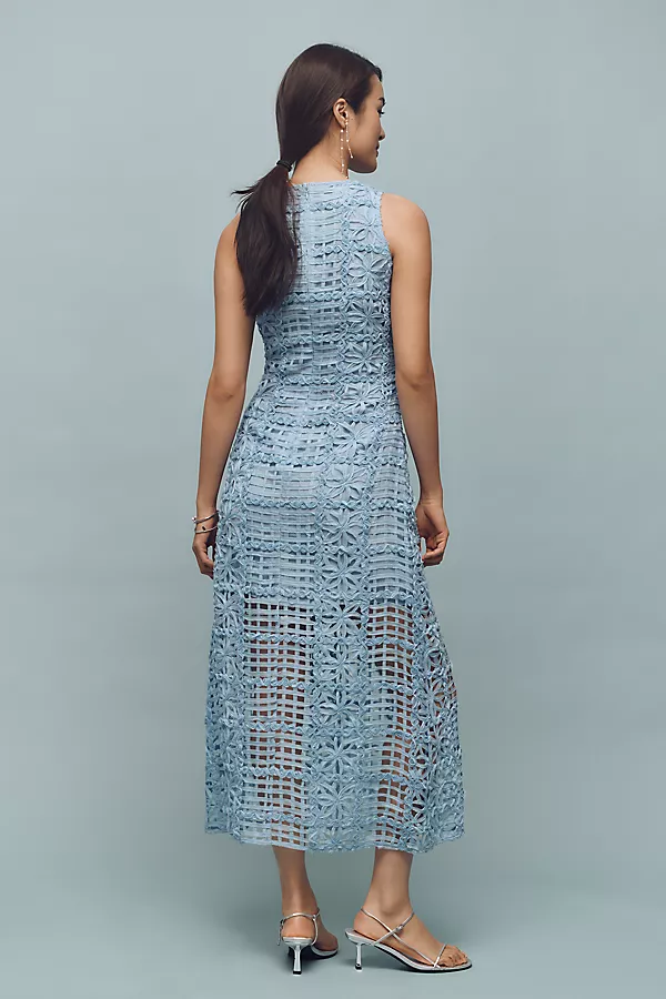 Anthropologie Endless Rose Sleeveless Textured Midi Dress Blue