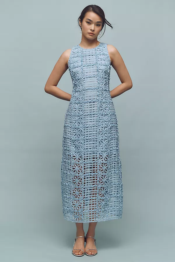 anthropologie Endless Rose Sleeveless Textured Midi Dress Blue anthropologie Endless Rose Sleeveless Textured Midi Dress Blue