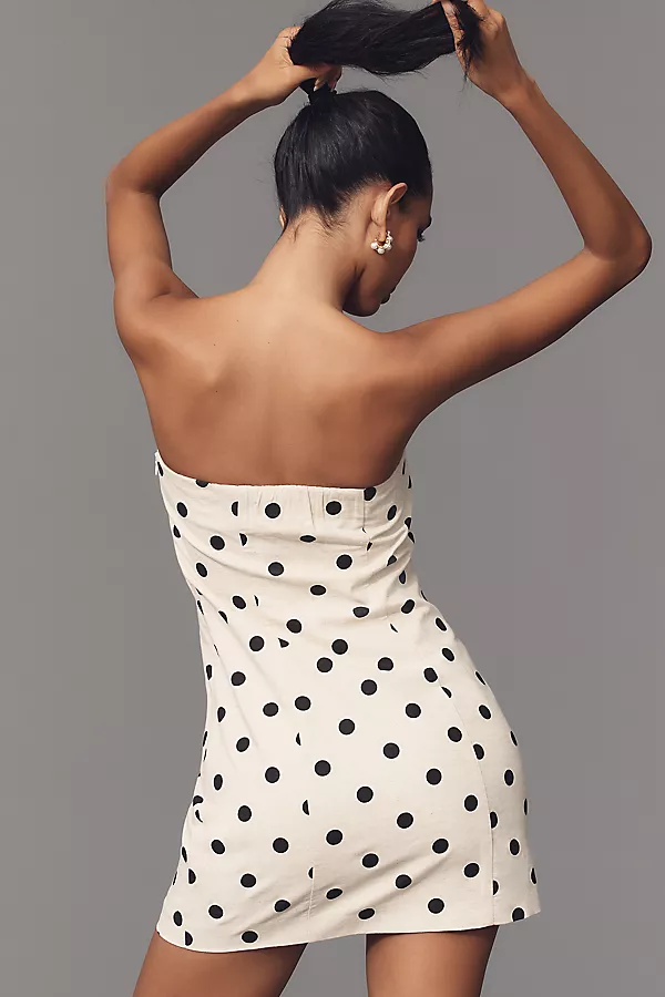 Anthropologie Endless Rose Strapless Button-Front Cotton Linen Mini Dress Neutral Pattern