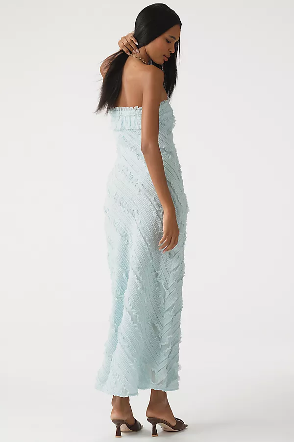 Anthropologie Endless Rose Strapless Textured Column Midi Dress Blue