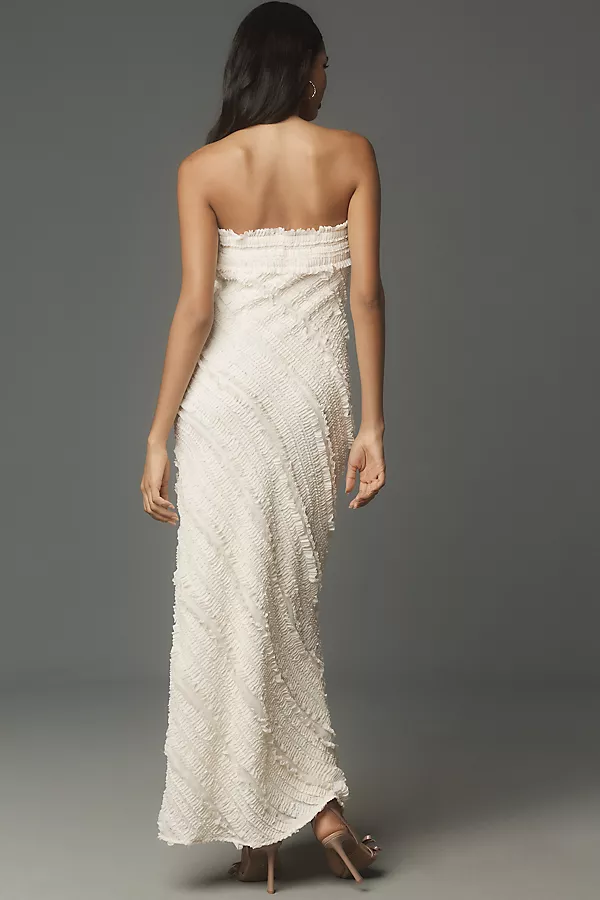 Anthropologie Endless Rose Strapless Textured Column Midi Dress Ivory