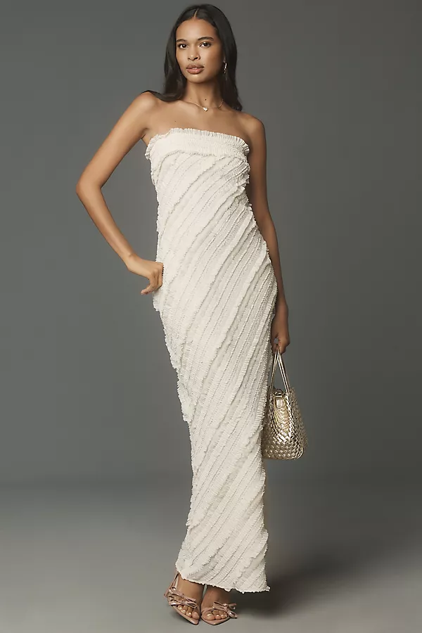 anthropologie Endless Rose Strapless Textured Column Midi Dress Ivory