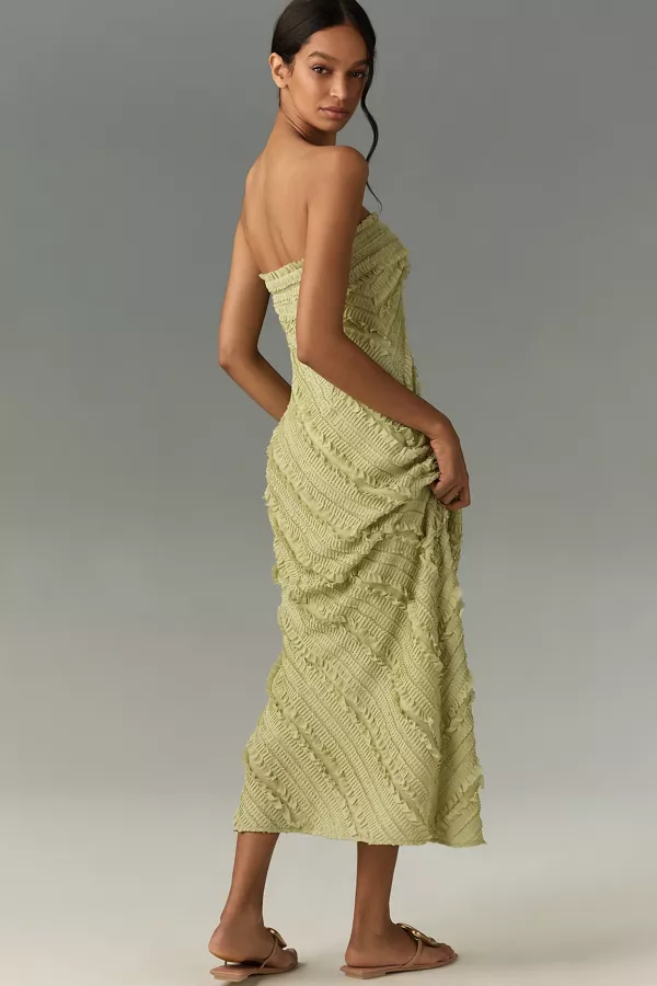 Anthropologie Endless Rose Strapless Textured Column Midi Dress Green