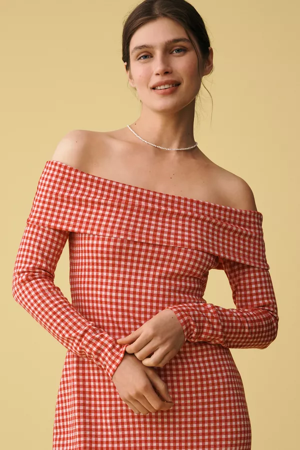 Anthropologie English Factory Off-The-Shoulder Midi Dress Red