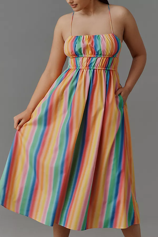 Anthropologie English Factory Petite Sleeveless Back-Cutout Midi Dress Multi