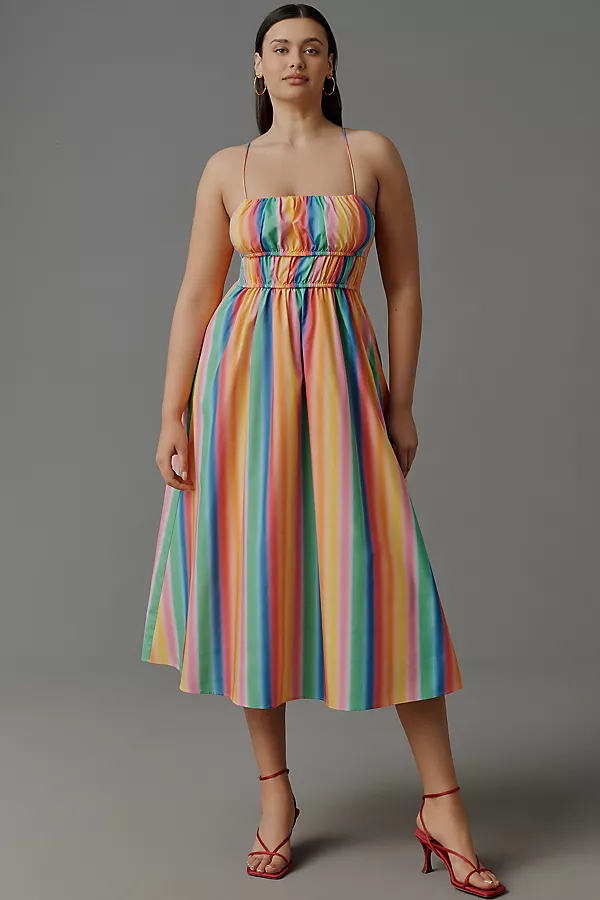 anthropologie English Factory Petite Sleeveless Back-Cutout Midi Dress Multi