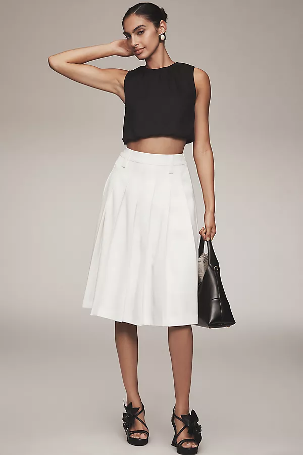 Anthropologie English Factory Pleated Midi Skirt Cream