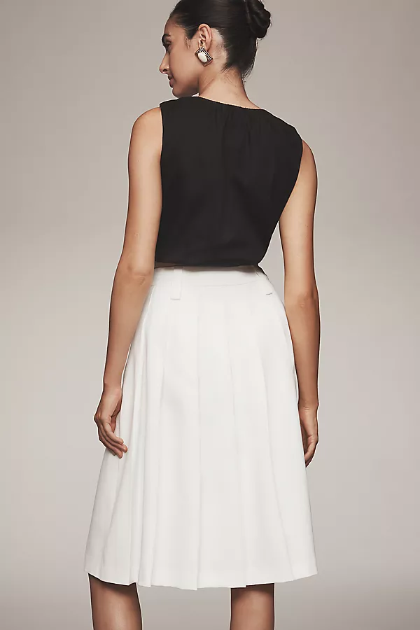 Anthropologie English Factory Pleated Midi Skirt Cream