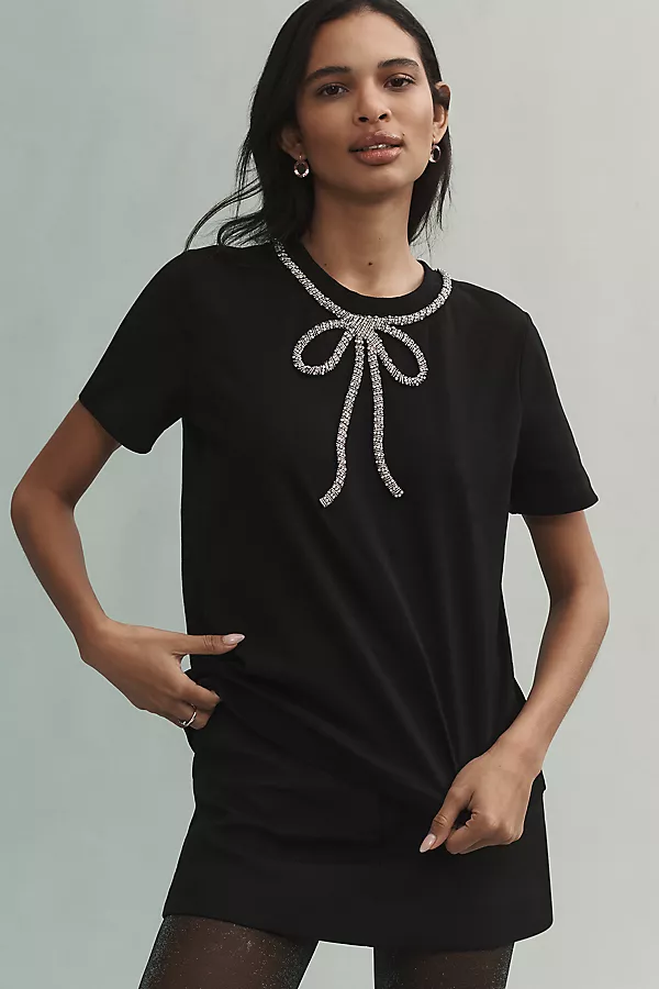 anthropologie English Factory Rhinestone Bow Tee Black
