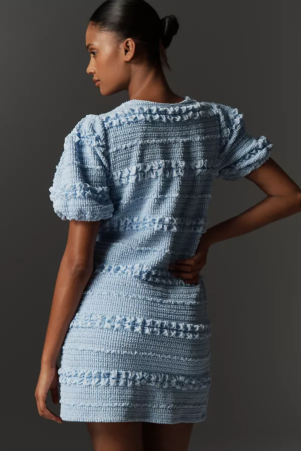 Anthropologie English Factory Short-Sleeve Smocked Mini Dress Blue