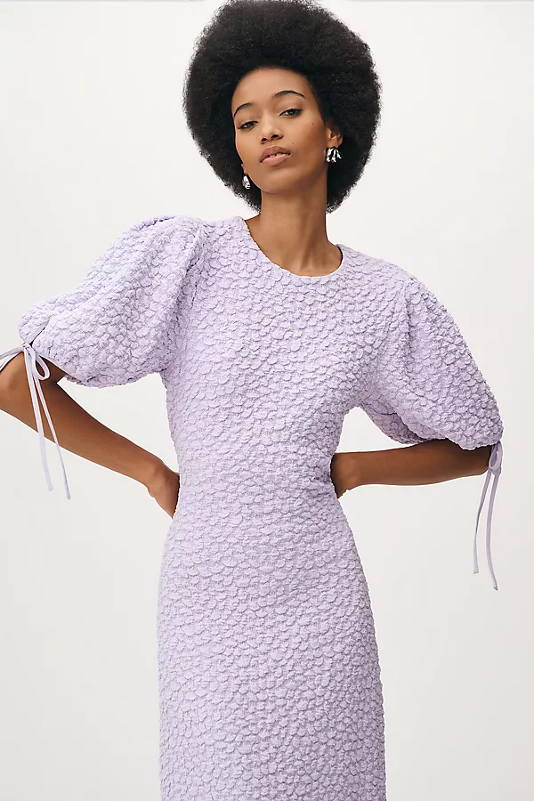 Anthropologie English Factory Short-Sleeve Textured Midi Dress Lilac