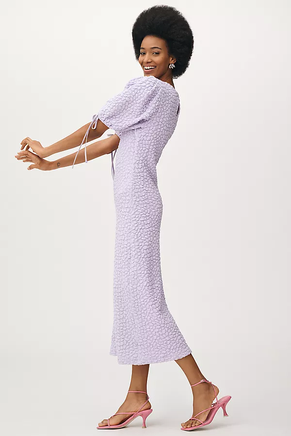 Anthropologie English Factory Short-Sleeve Textured Midi Dress Lilac
