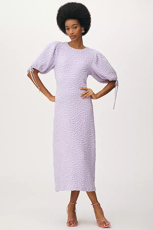 anthropologie English Factory Short-Sleeve Textured Midi Dress Lilac