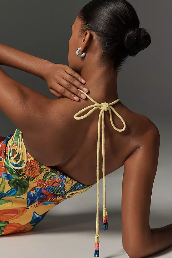 Anthropologie Farm Rio Bright Nature Linen Halter Mini Dress Bright Nature Yellow