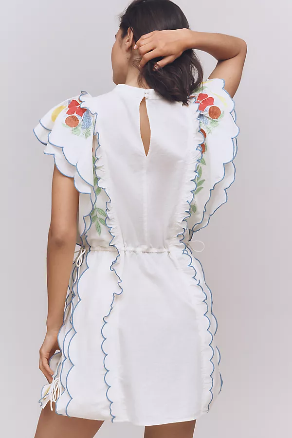 Anthropologie Farm Rio X Anthropologie Embroidered Ruffle Mini Dress At The Table