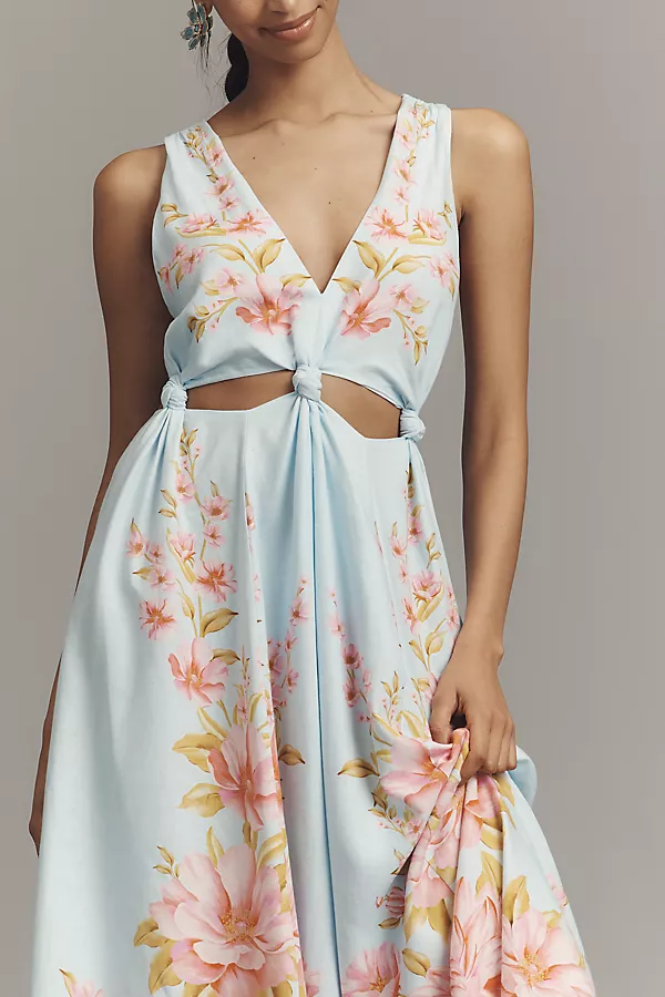 Anthropologie Farm Rio X Anthropologie Linen Blend V-Neck Cutout Midi Dress Gabrielle