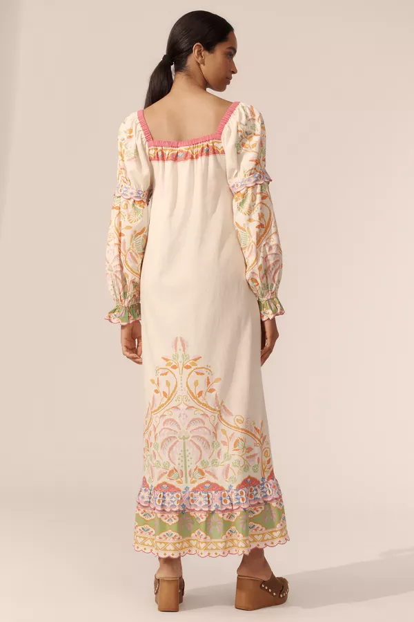 Anthropologie Farm Rio X Anthropologie Printed Linen Blend Dress Pink