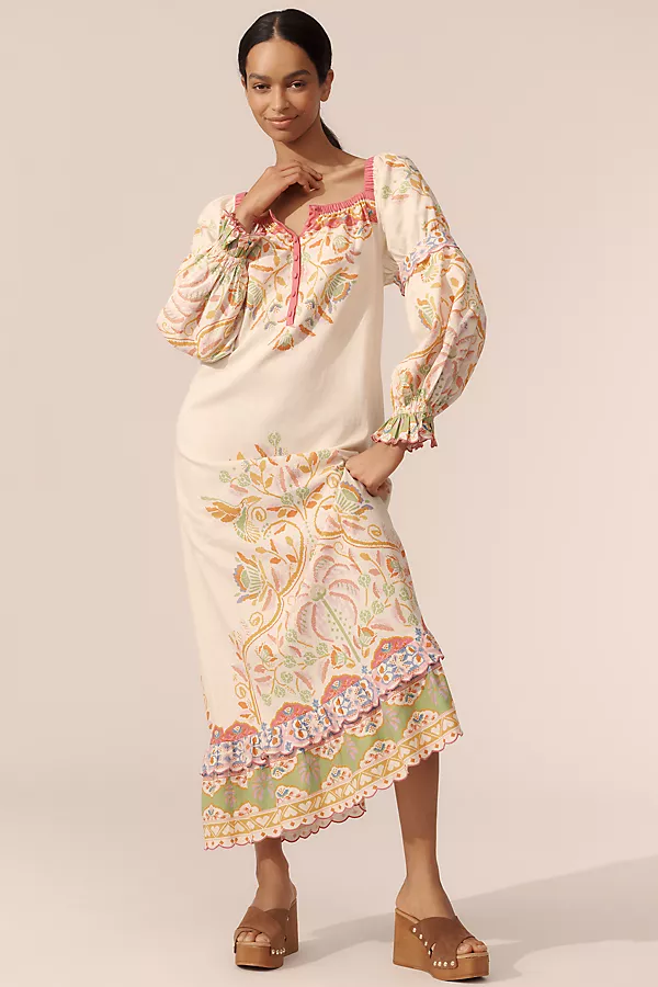 anthropologie Farm Rio x Anthropologie Printed Linen Blend Dress Pink