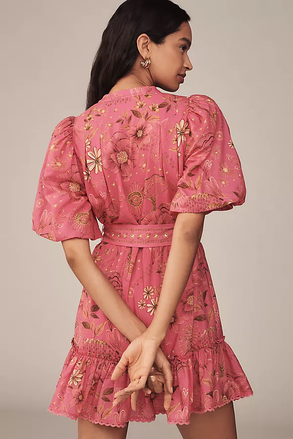 Anthropologie Farm Rio X Anthropologie Short-Sleeve Button-Front Mini Dress Pink