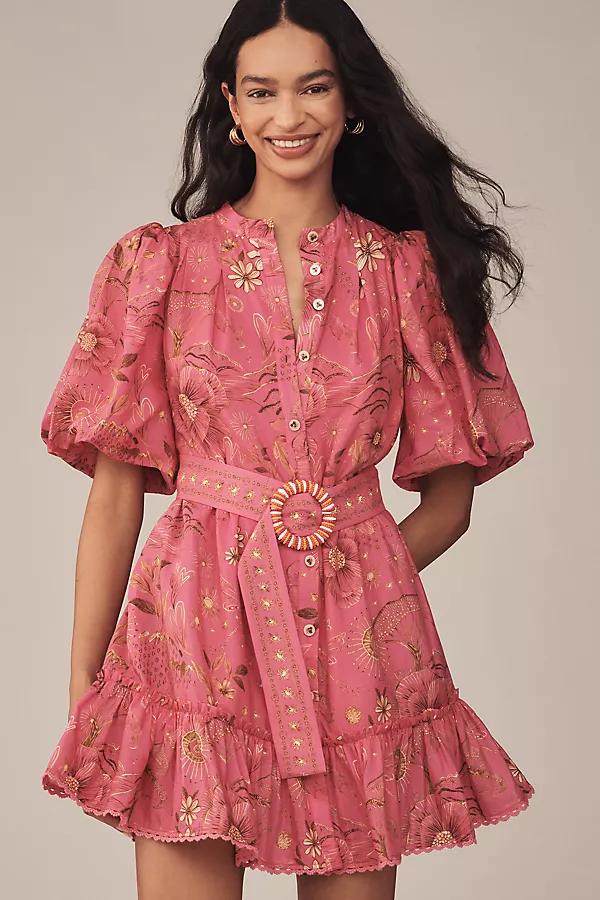 anthropologie Farm Rio x Anthropologie Short-Sleeve Button-Front Mini Dress Pink