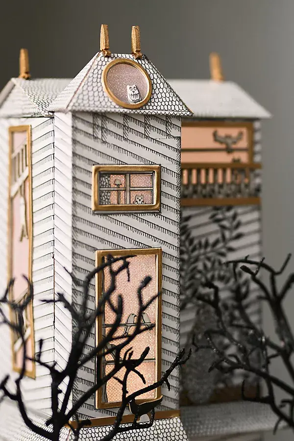 Anthropologie Florence Balducci Black Cat Light-Up Paper House White House