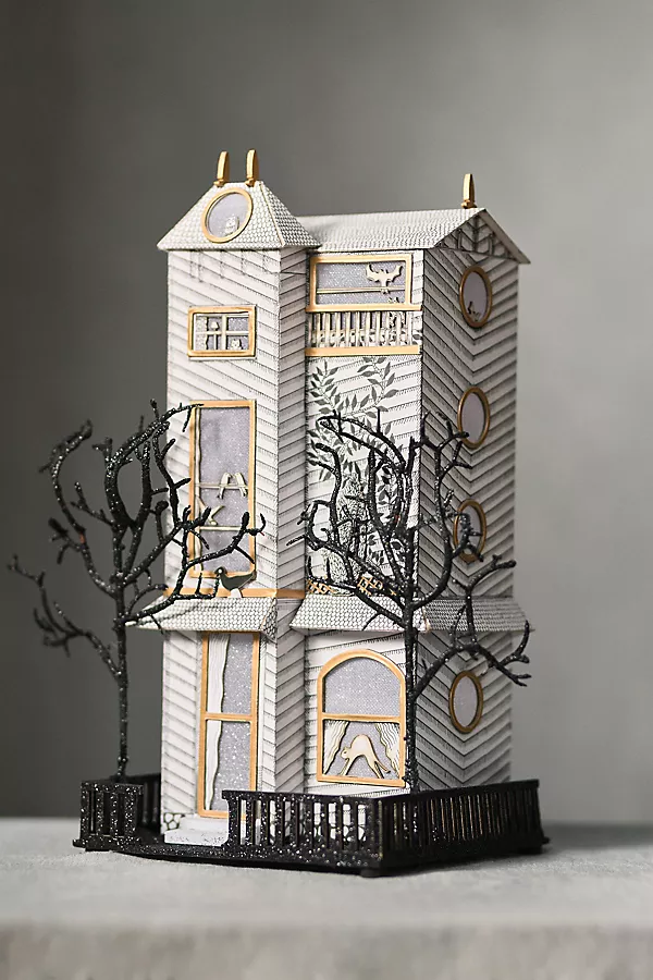 Anthropologie Florence Balducci Black Cat Light-Up Paper House White House