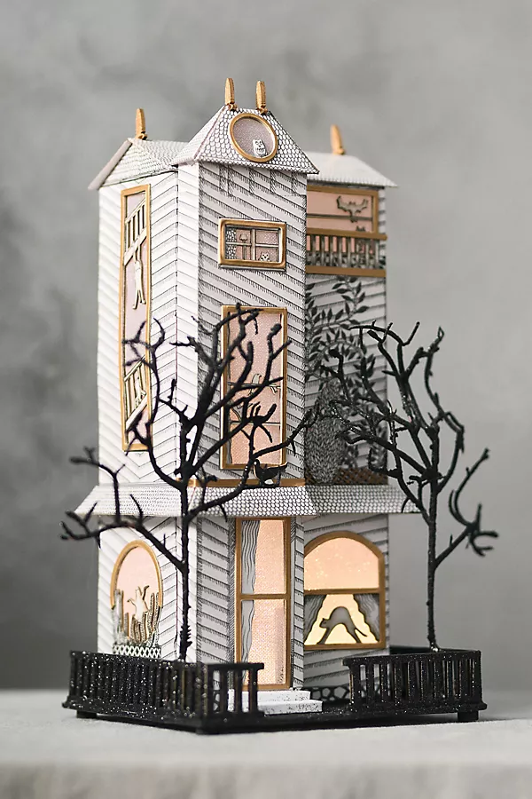 anthropologie Florence Balducci Black Cat Light-Up Paper House White House