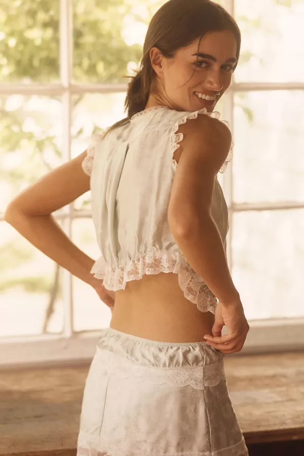 Anthropologie For Love & Lemons Lace Button-Front Top Mint