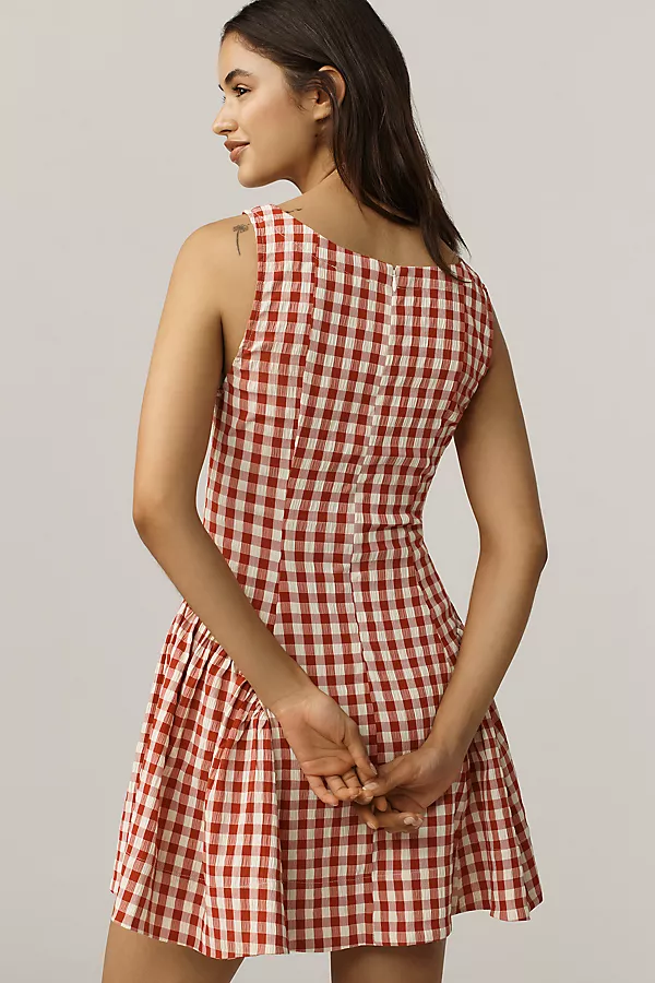 Anthropologie For Love & Lemons Pleated Gingham Mini Dress Red