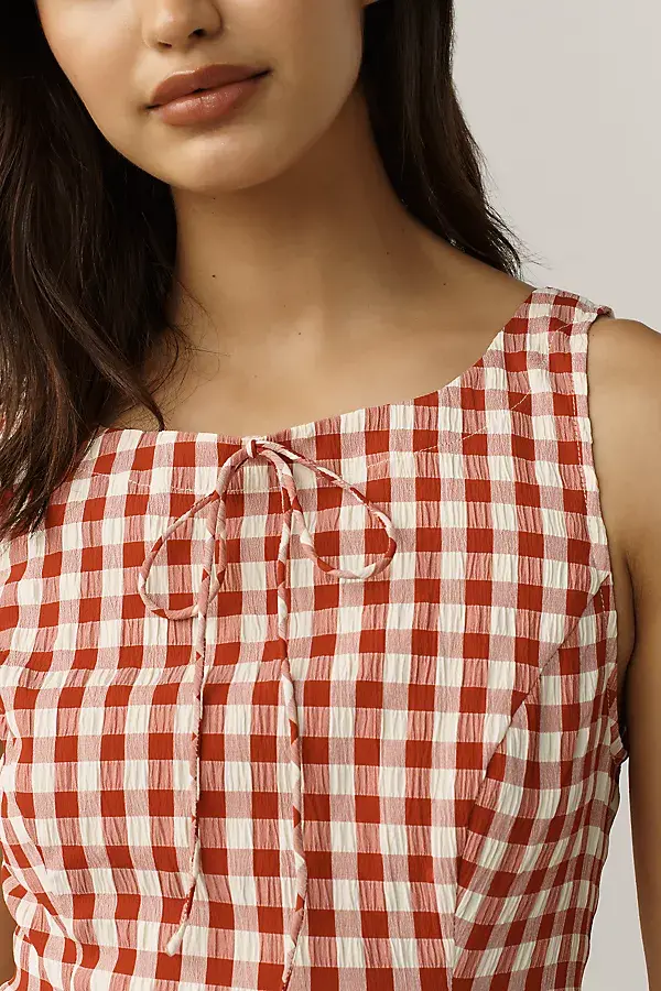 Anthropologie For Love & Lemons Pleated Gingham Mini Dress Red