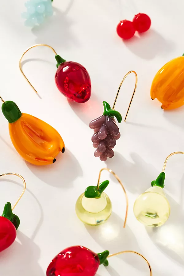 anthropologie Fruit Icon Glass Drop Earrings Blue Raspberry