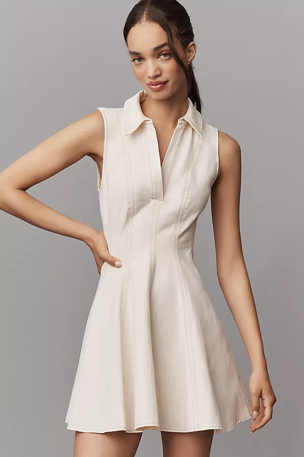 Anthropologie Greylin Sydney Cotton-Linen Collared Sleeveless Mini Dress Natural