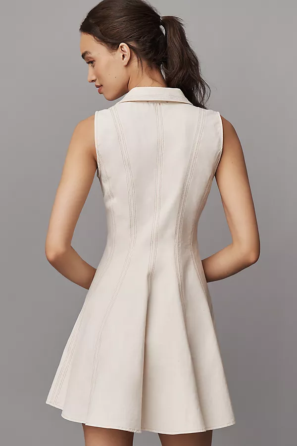 Anthropologie Greylin Sydney Cotton-Linen Collared Sleeveless Mini Dress Natural