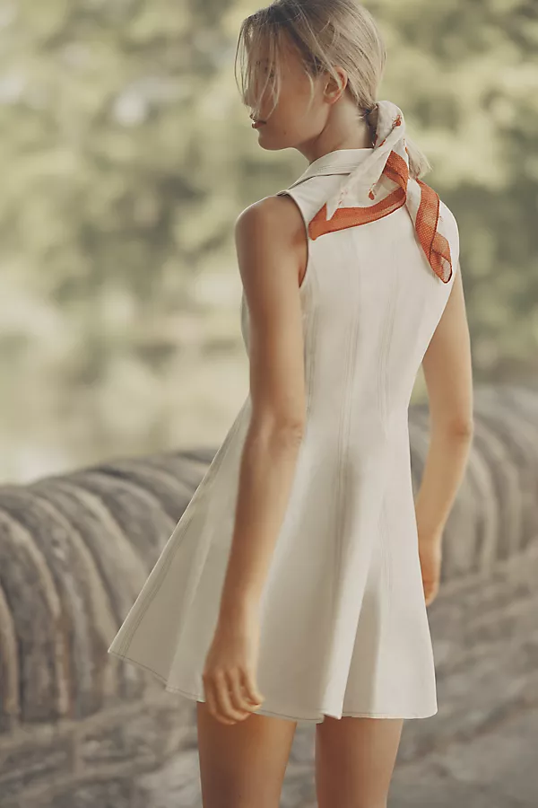 anthropologie Greylin Sydney Cotton-Linen Collared Sleeveless Mini Dress Natural