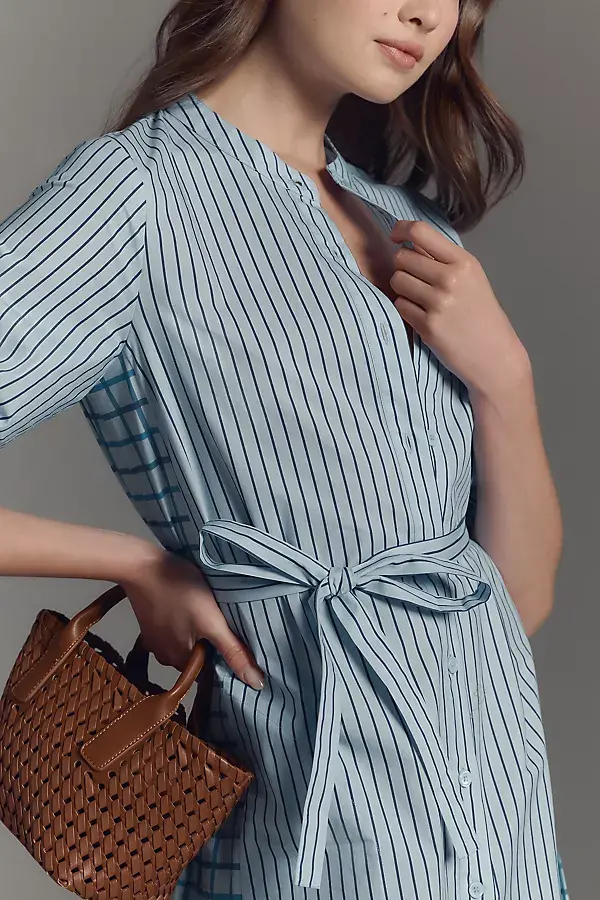 Anthropologie Hope For Flowers By Tracy Reese Mixed-Print Shirt Dress Blue