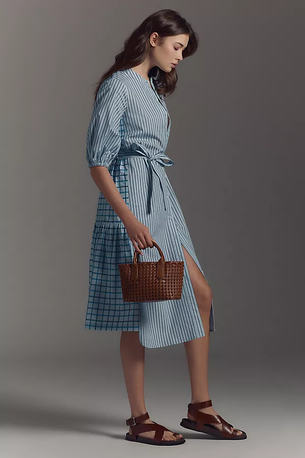 Anthropologie Hope For Flowers By Tracy Reese Mixed-Print Shirt Dress Blue