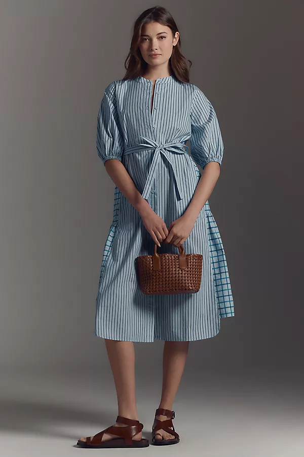 anthropologie Hope for Flowers by Tracy Reese Mixed-Print Shirt Dress Blue