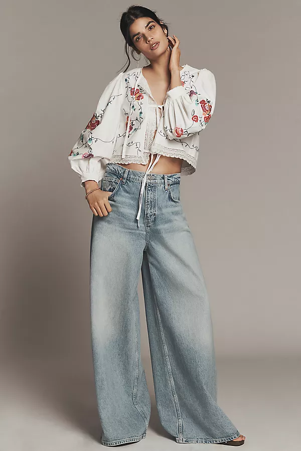 Anthropologie Hunter Bell Kaite Front-Tie Top Multi Embroidery