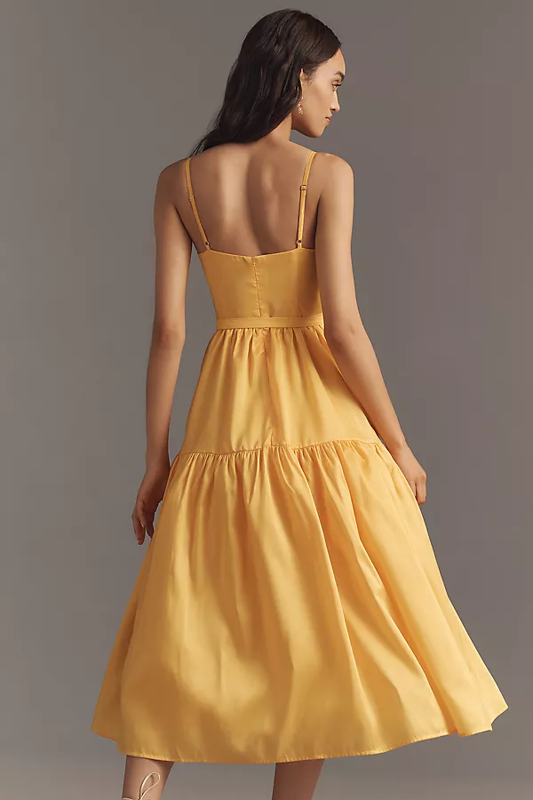 Anthropologie Hutch Atherton Sleeveless V-Neck Belted Midi Dress Daffodil