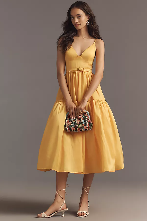 anthropologie Hutch Atherton Sleeveless V-Neck Belted Midi Dress Daffodil