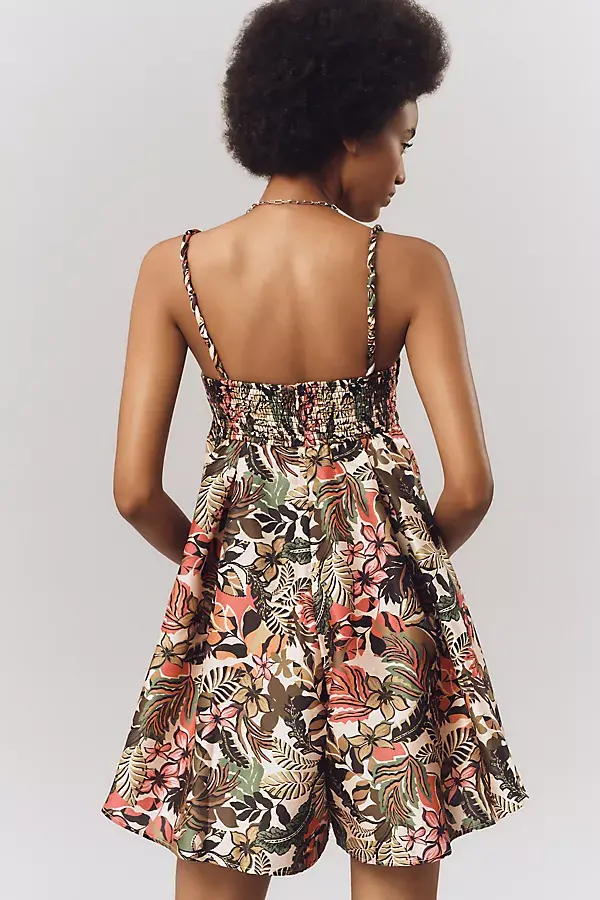 Anthropologie Hutch Bustier Printed Romper Tropical Print