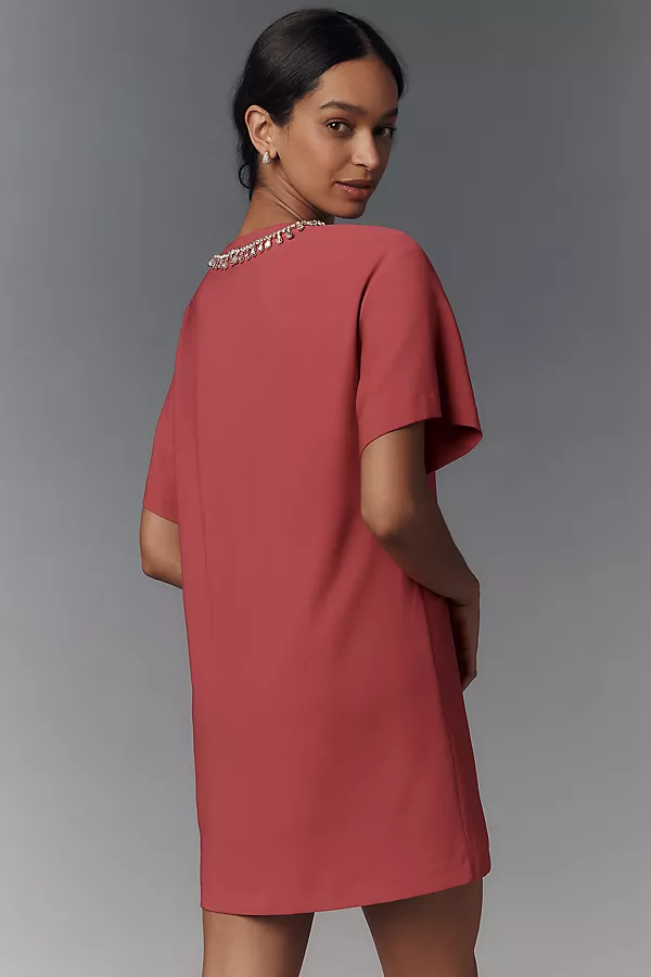 Anthropologie Hutch Rhinestone V-Neck T-Shirt Dress FUCHSIA